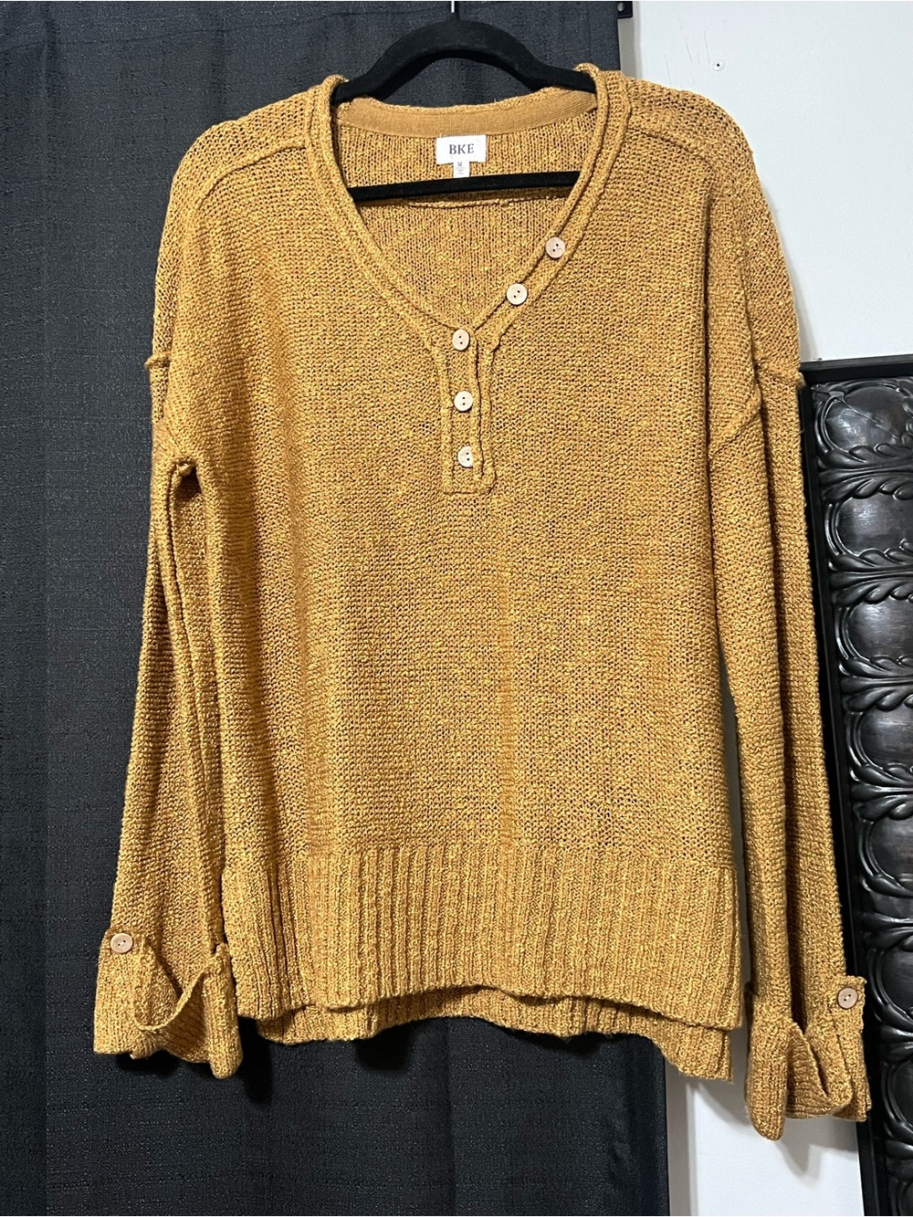 BKE Womens Mustard Knit Henley Sweater